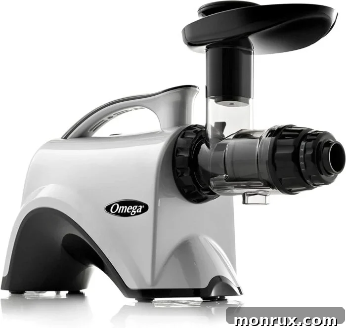 An elegant Omega Slow Masticating Juicer, a symbol of professional juicing.