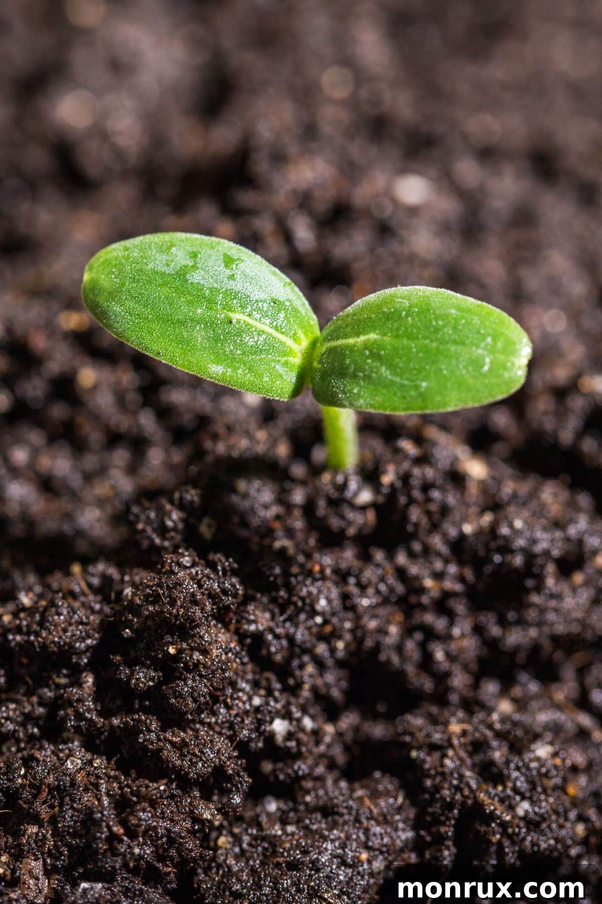 Tiny radish microgreens beginning to sprout from the soil in a container, showing early growth.