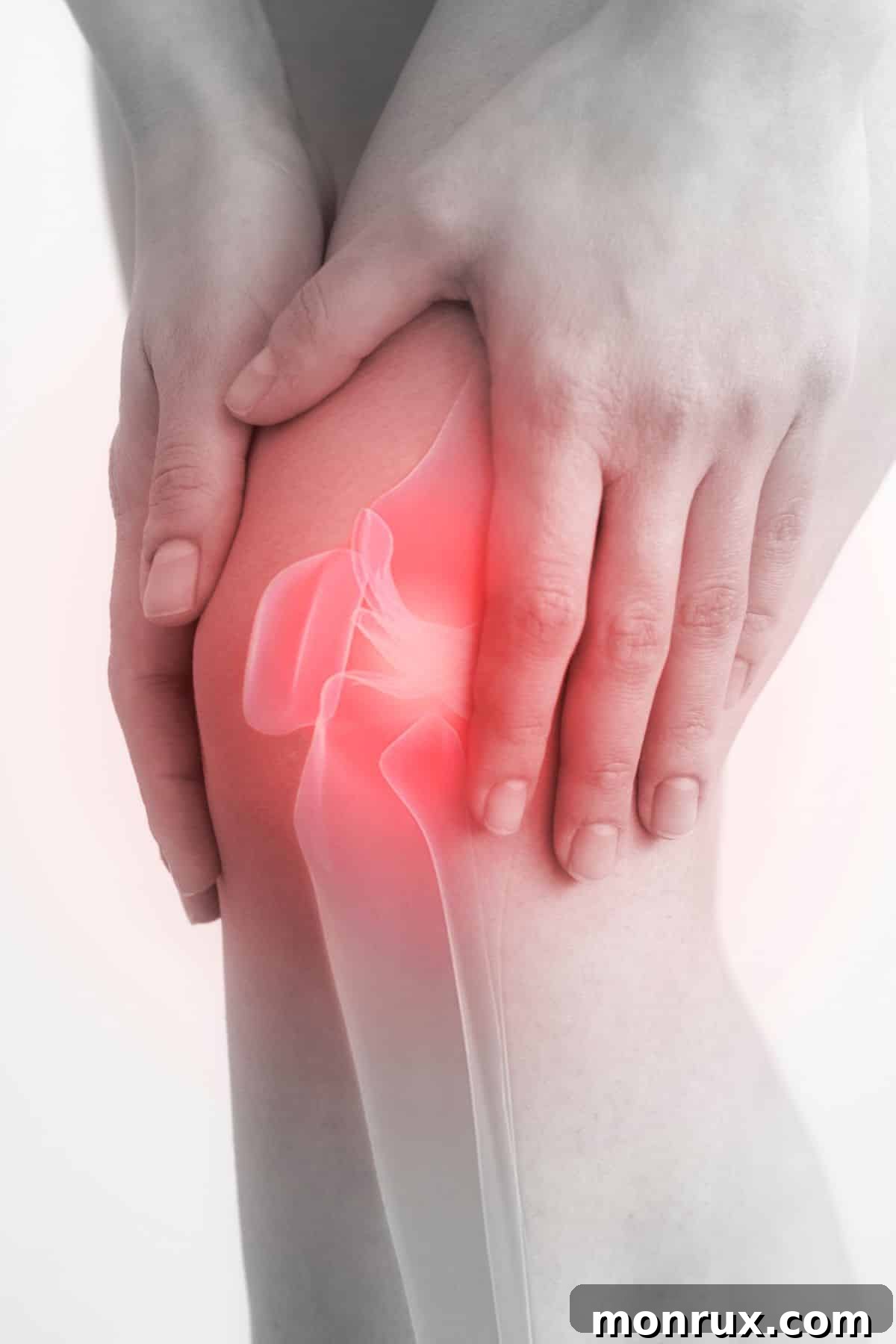 person holding aching knee.