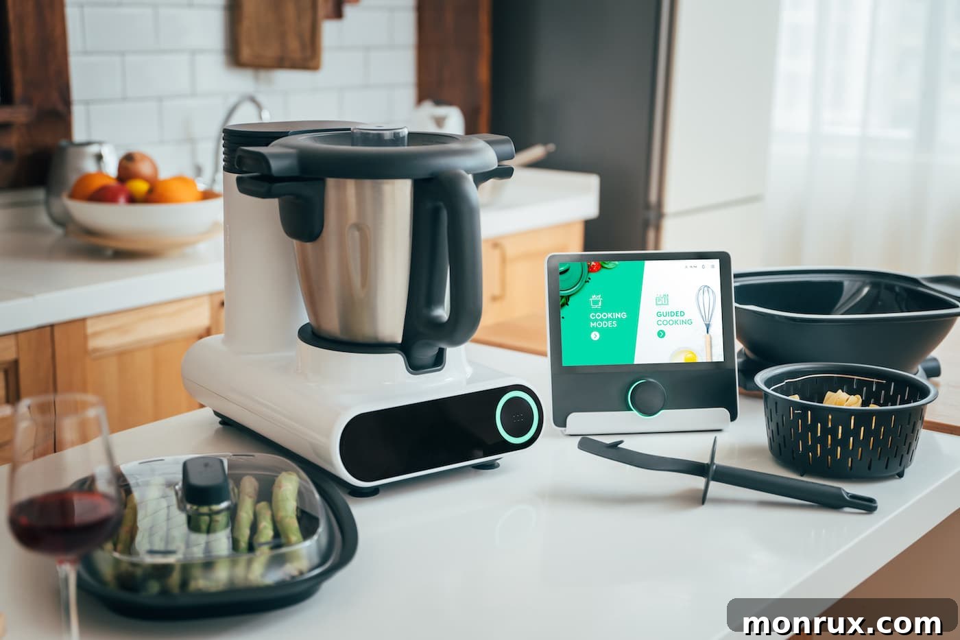 Multo in a modern kitchen preparing a recipe from the smart hub.