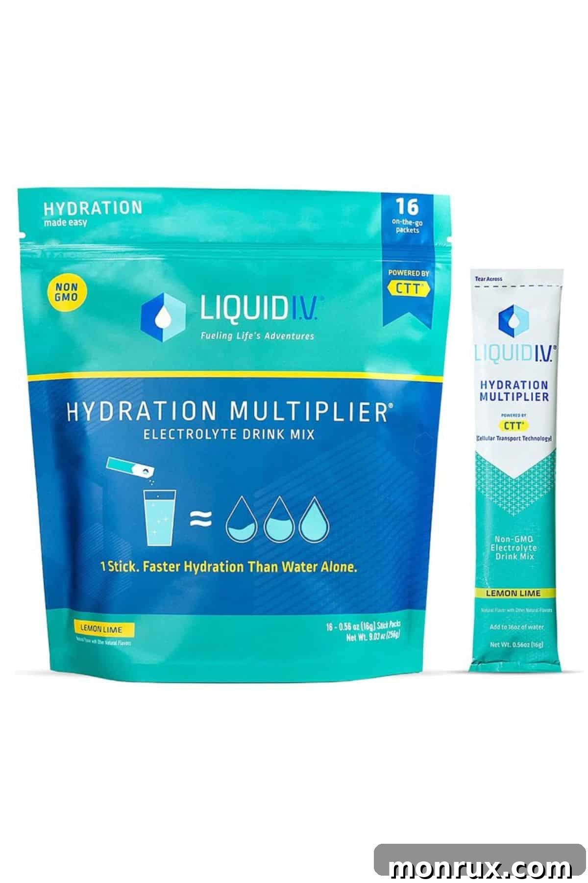 a bag and a single serving of Liquid IV in Lemon Lime.