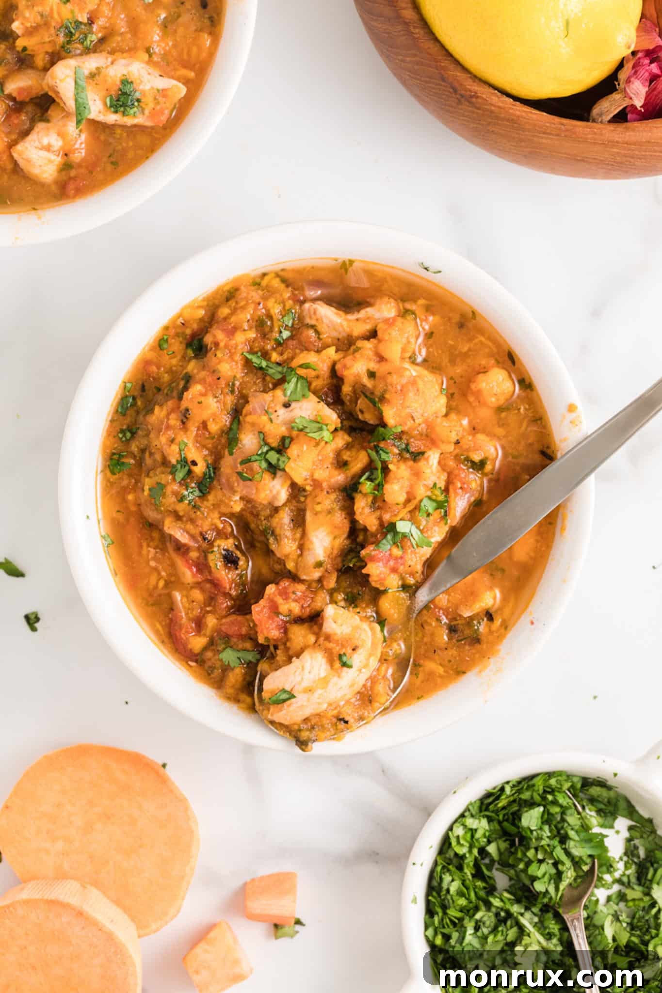 serving of instant pot chicken and sweet potatoes.