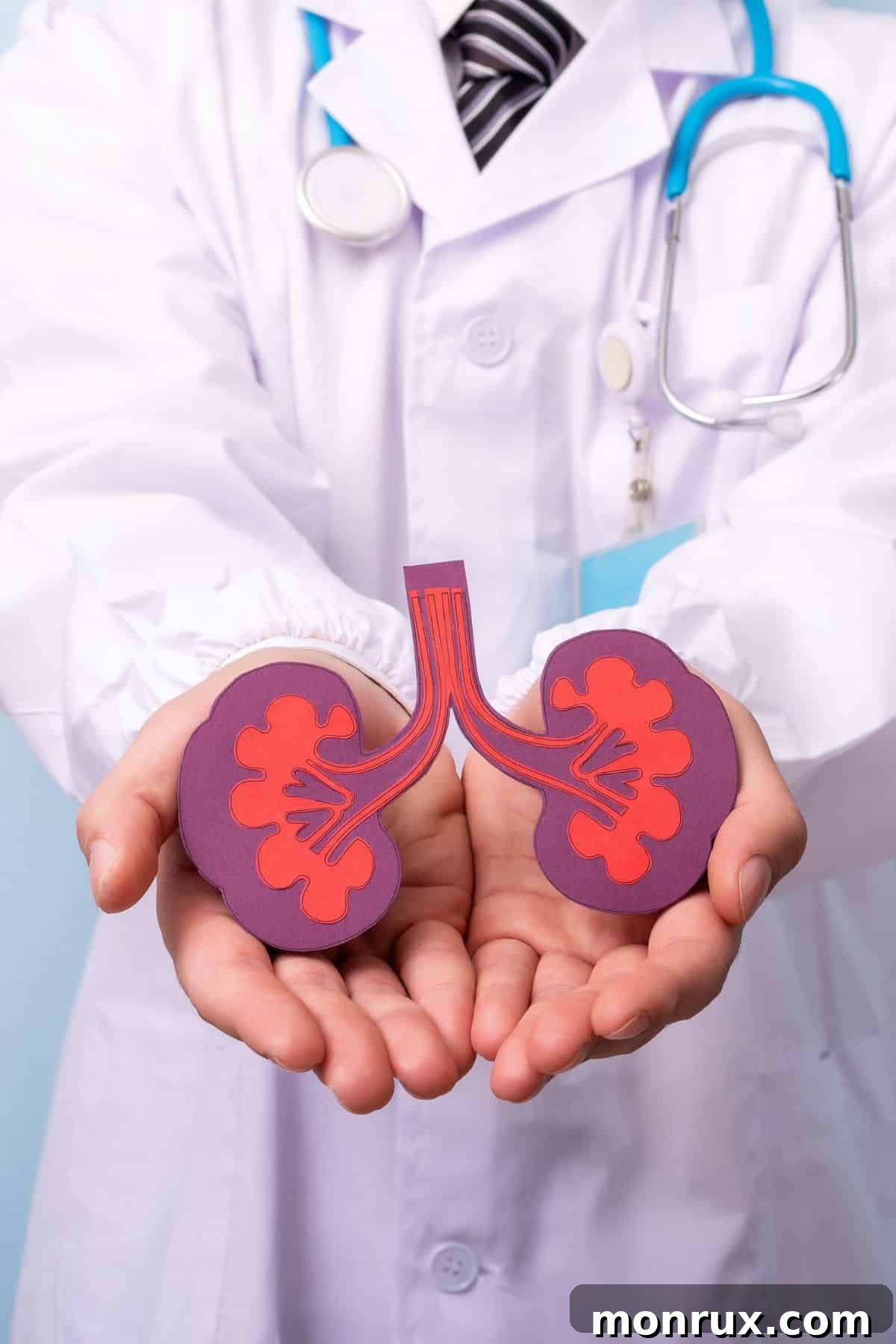 A doctor holding a model of a kidney, symbolizing kidney health and medical care.