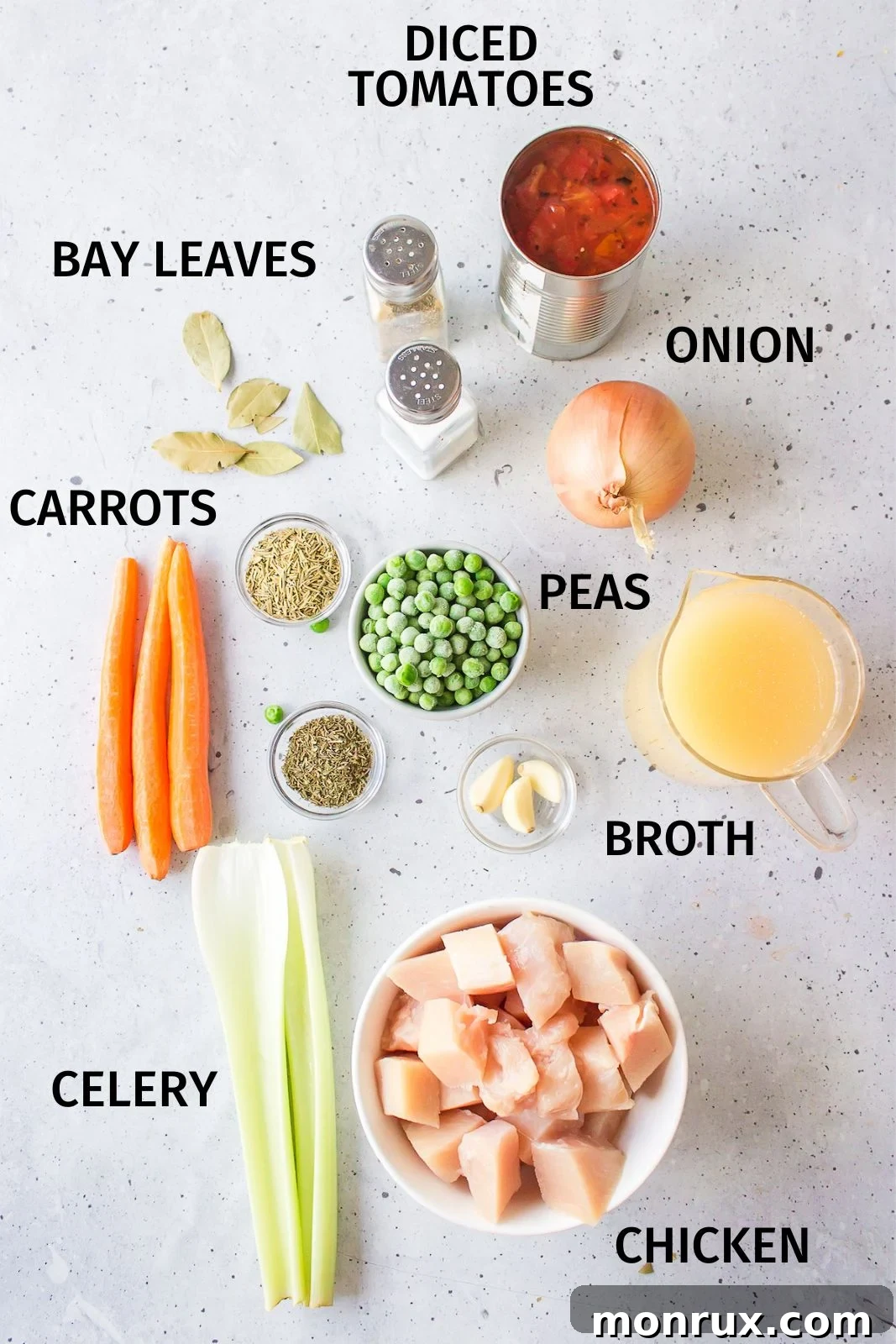 Fresh ingredients laid out on a kitchen counter for Instant Pot Chicken Stew preparation.