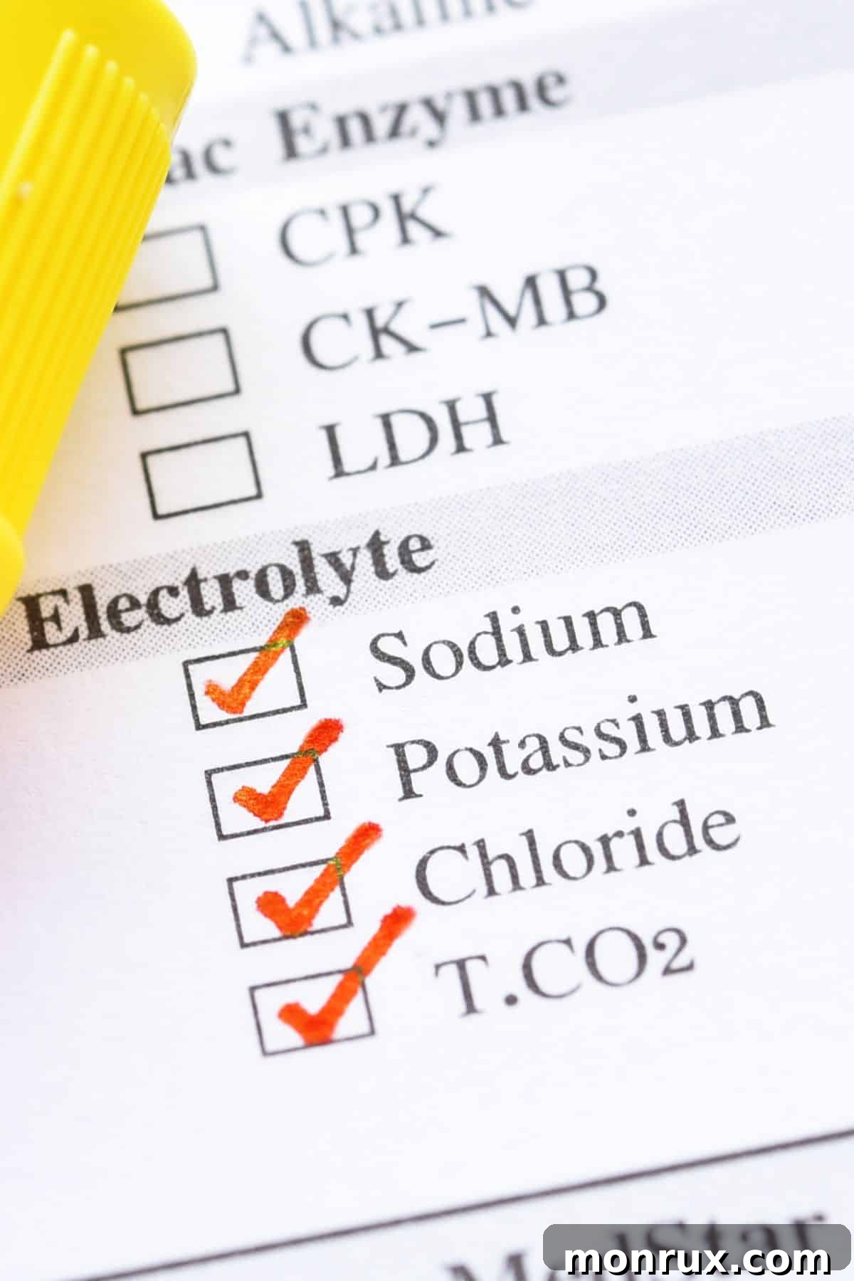 A visually organized checklist displaying essential electrolytes like Sodium, Potassium, Magnesium, and Calcium, emphasizing their importance for bodily functions.