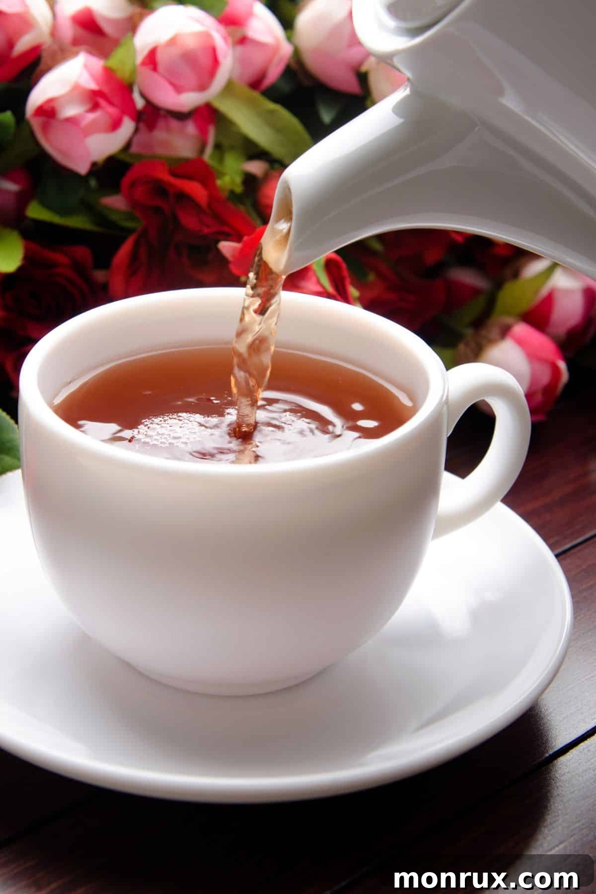 tea being poured into a tea cup.