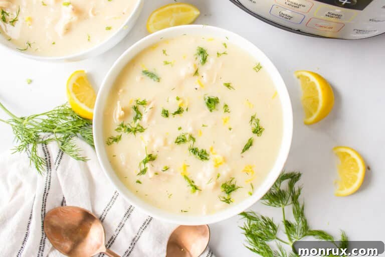 A comforting bowl of Instant Pot Avgolemono soup, perfect for a hearty meal.