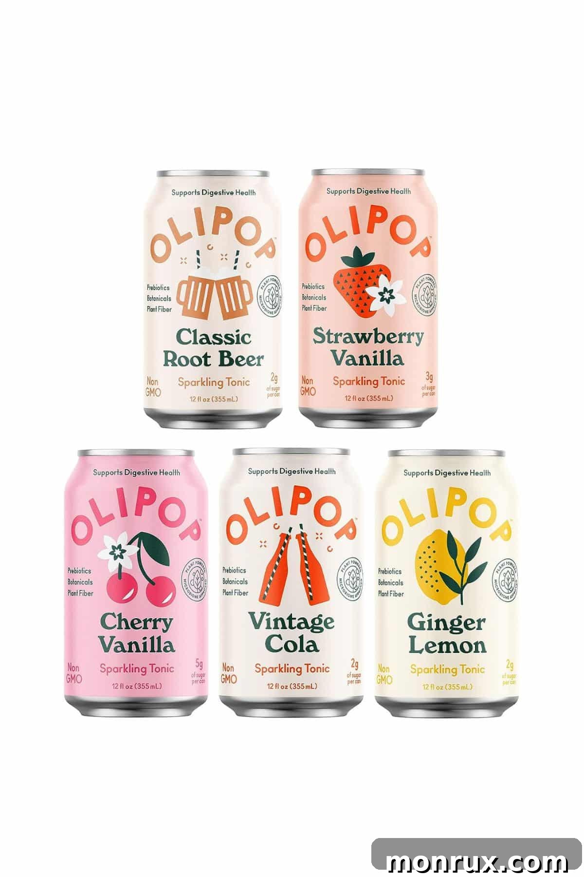 five varieties of Olipop in cans.