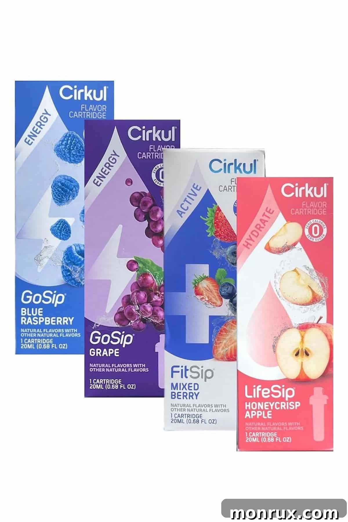 A variety of colorful Cirkul flavor cartridges for water bottles, suggesting different taste options.