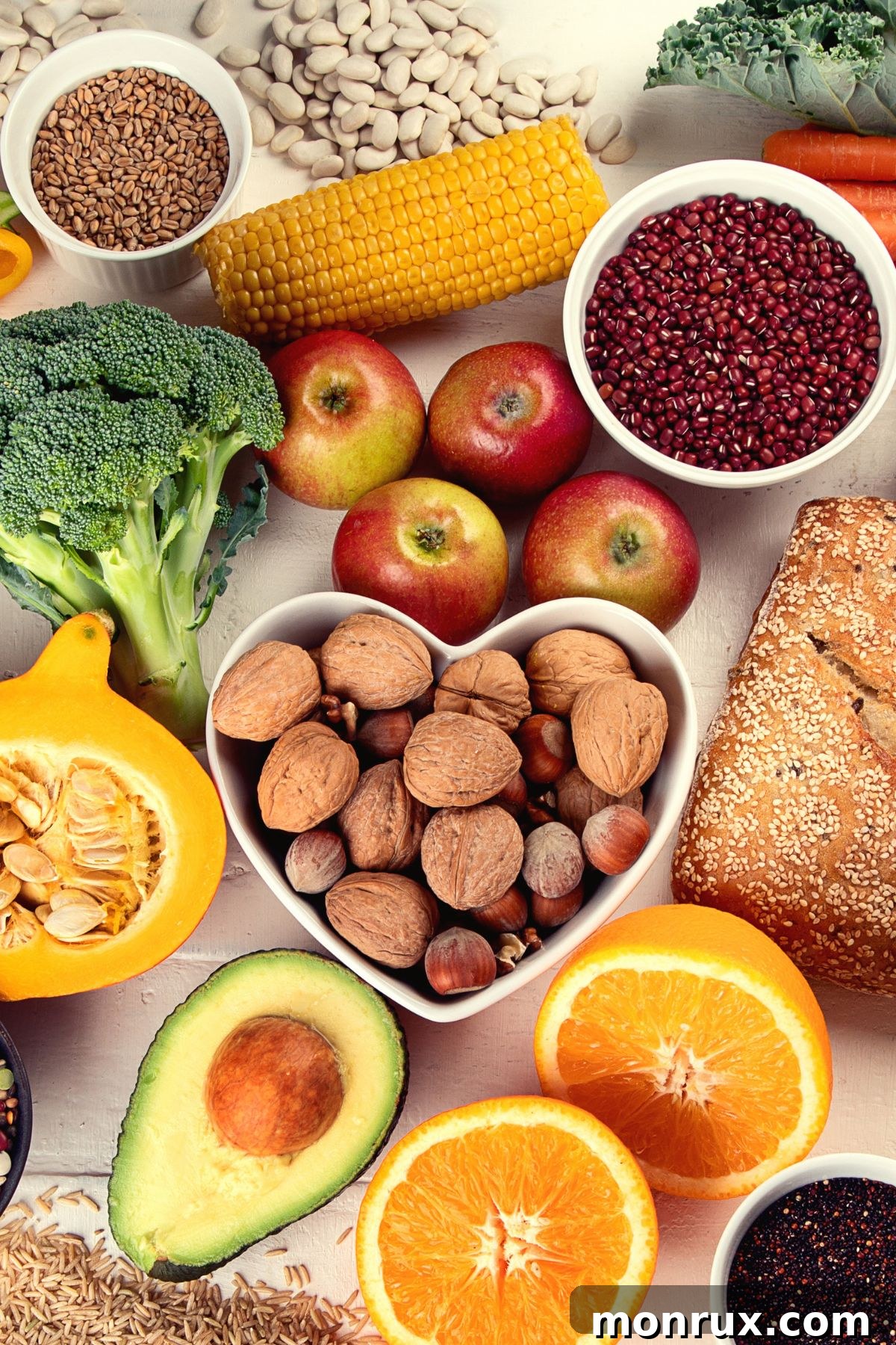 a large variety of whole foods found in an ancestral diet on a table.