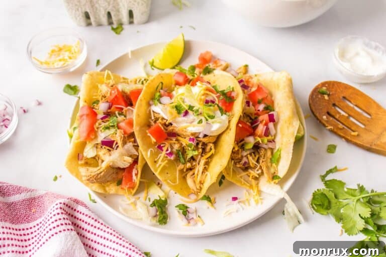 Three perfectly plated leftover turkey tacos, garnished with fresh cilantro, ready to be enjoyed.