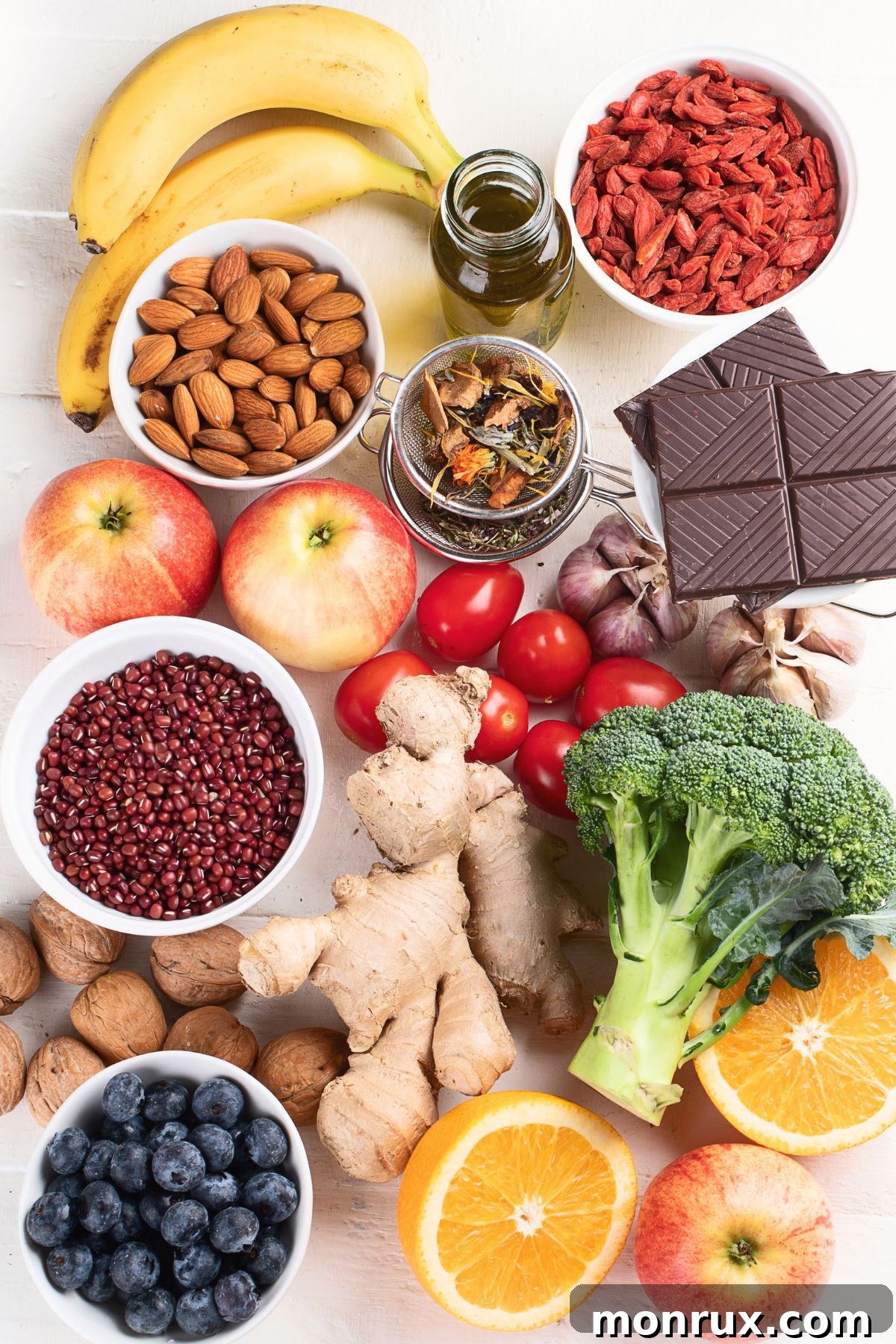 a variety of foods rich in antioxidants.