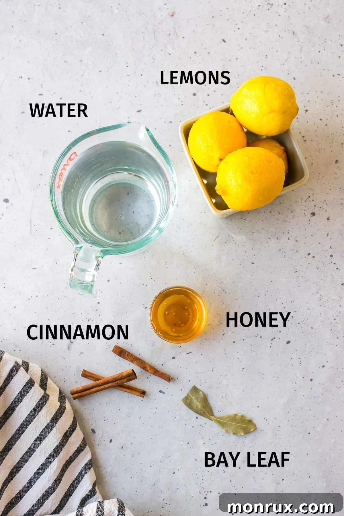 ingredients needed for cinnamon and bay leaf tea.