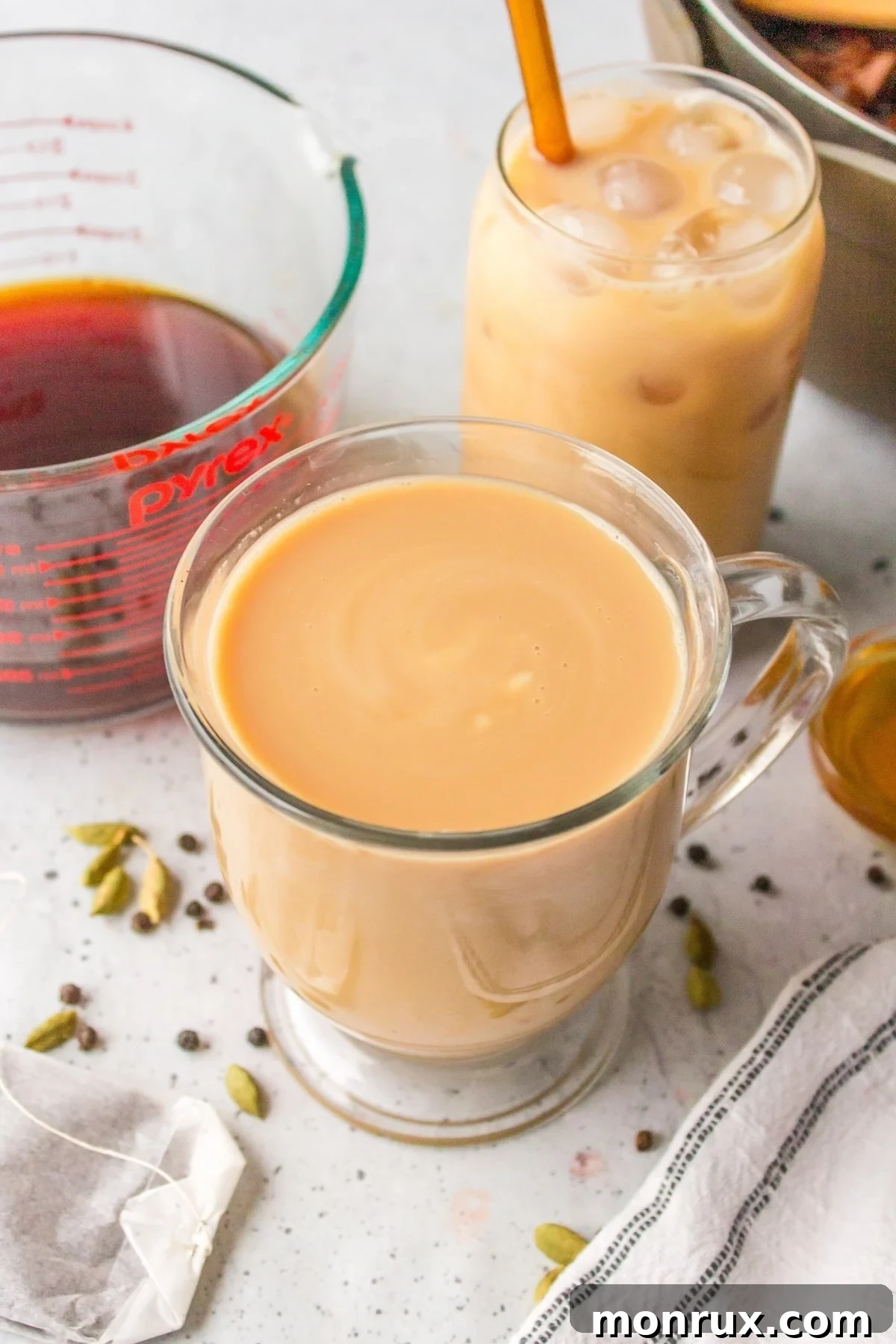 chai tea in a glass.