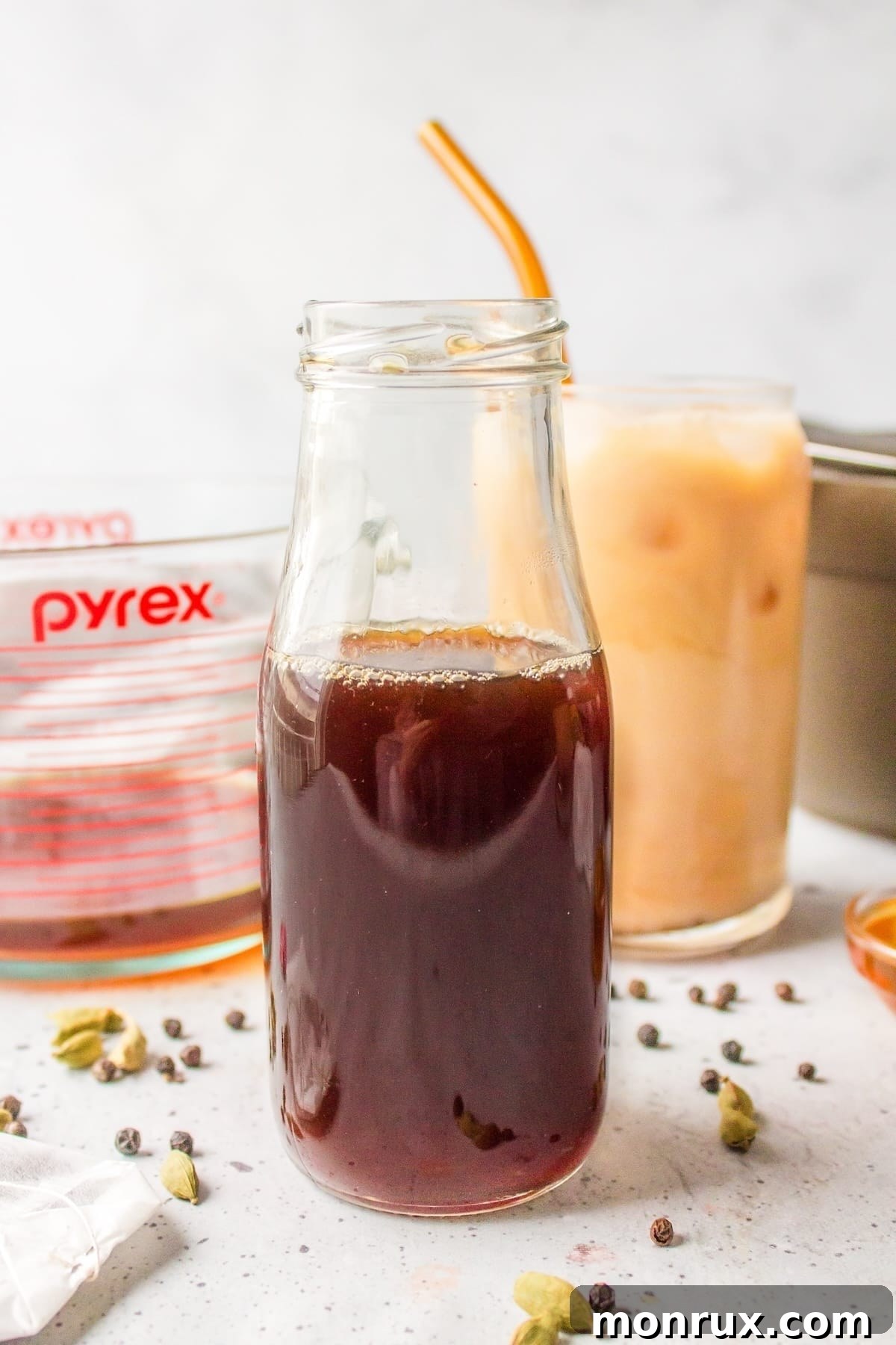 chai tea concentrate in a jar.