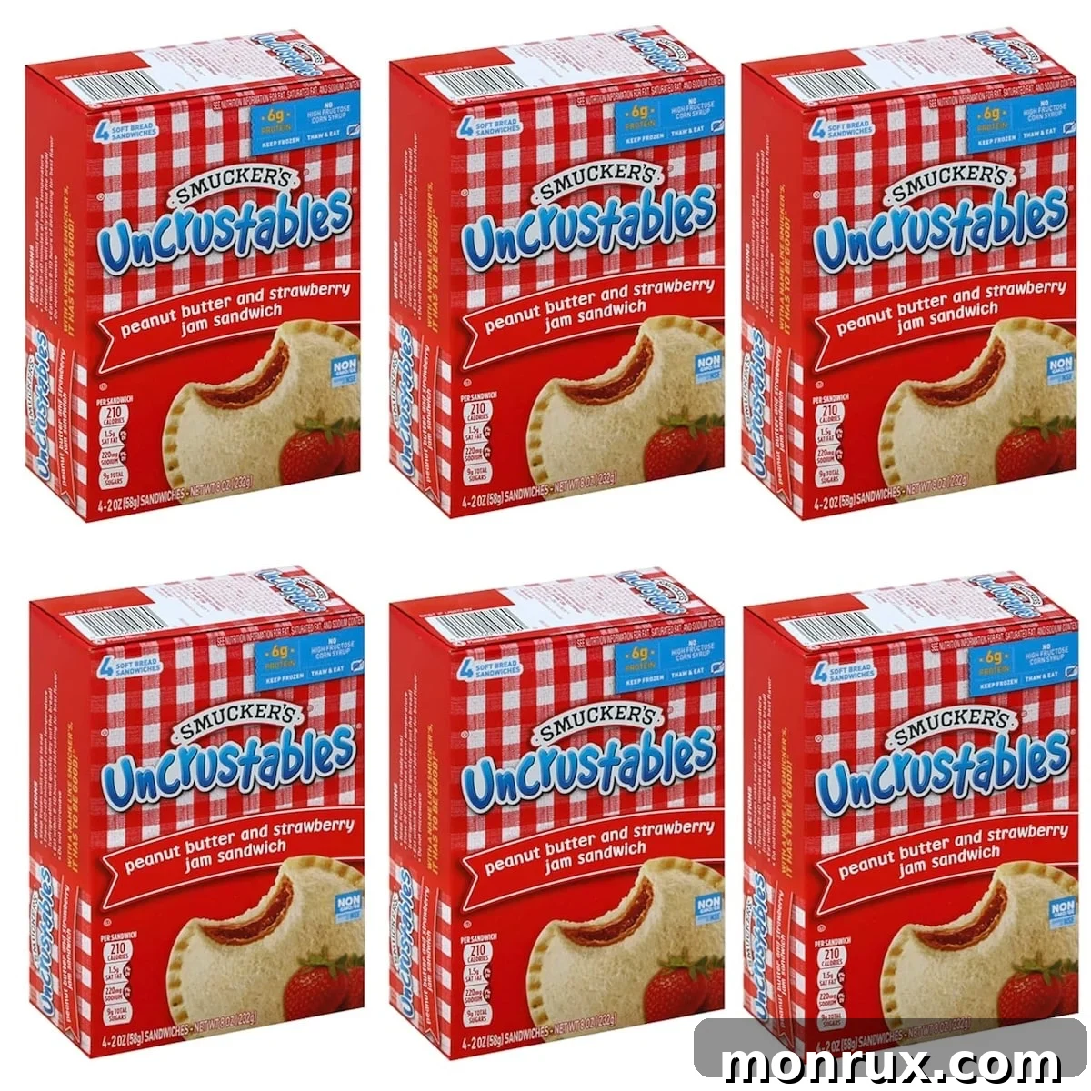 boxes of smucker's uncrustables peanut butter and strawberry flavor.