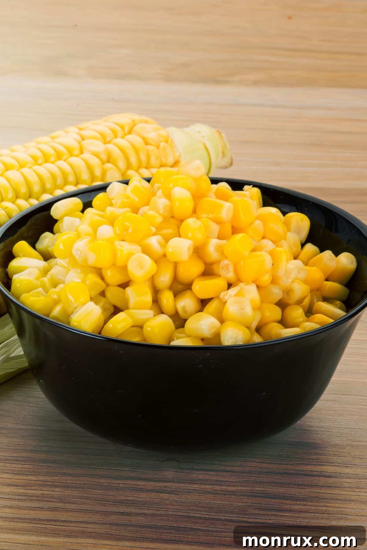 fresh corn kernels in bowl.