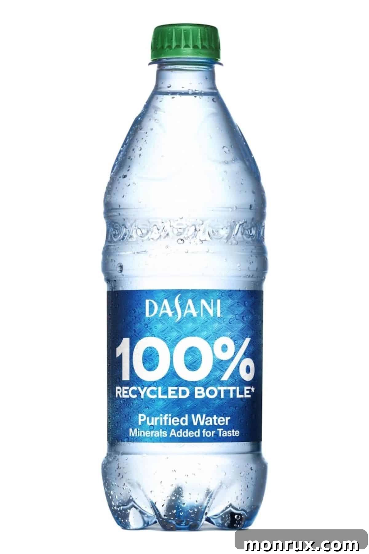 bottle of dasani water in recycled plastic bottle, promoting eco-friendly packaging
