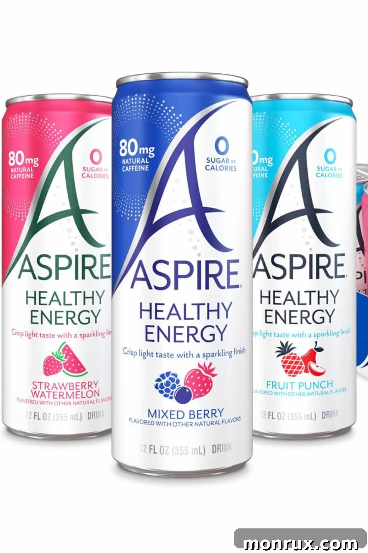 three cans of aspire energy on table.