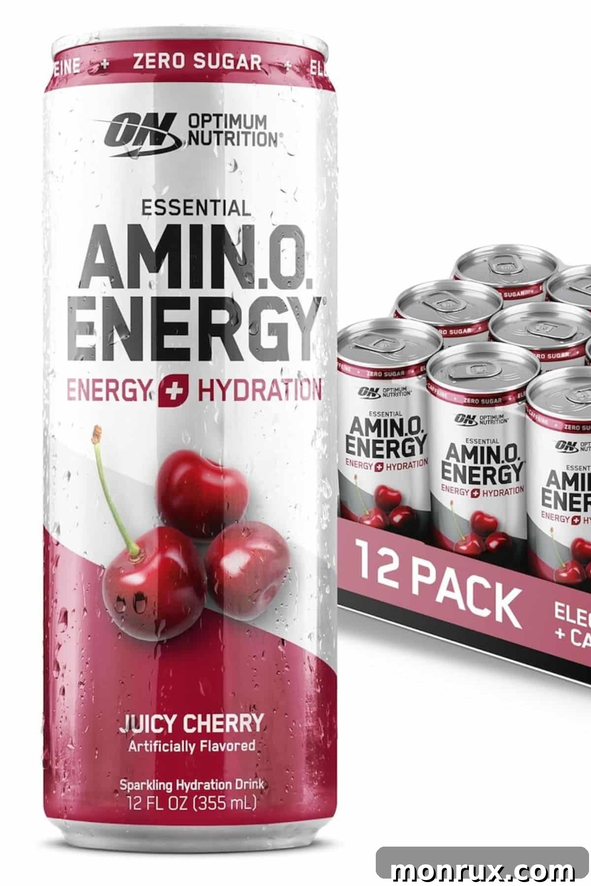 Can of Amino Energy Drink, illustrating the product under review for health benefits and drawbacks.