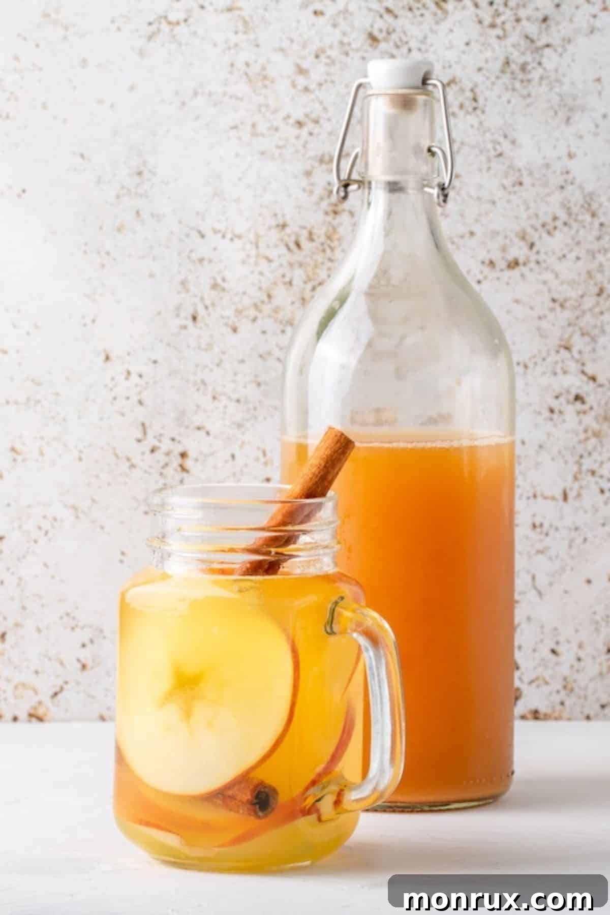 A warm glass of Apple Cider Vinegar Tea, garnished with a fresh apple slice and a cinnamon stick, inviting health and comfort.