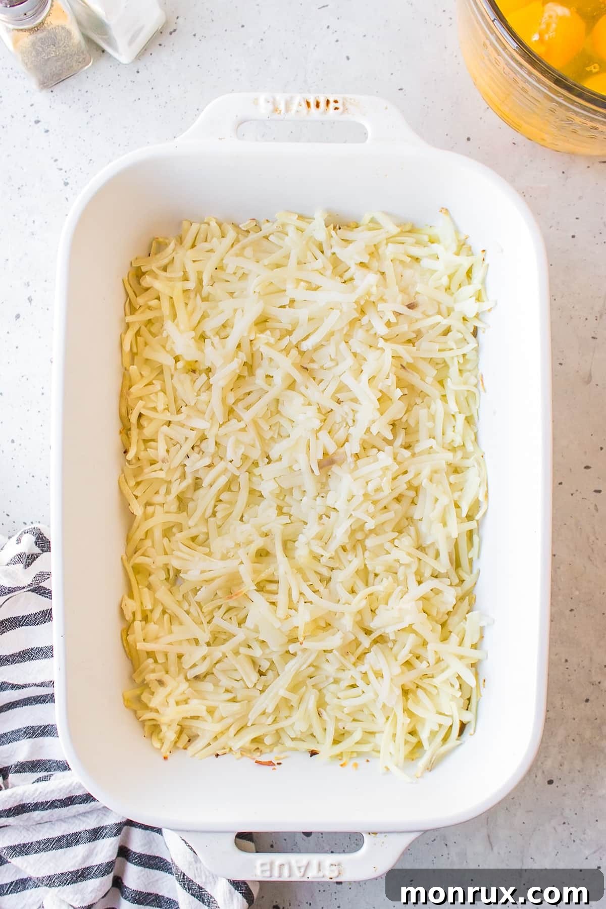 layered potatoes for dairy-free breakfast casserole.