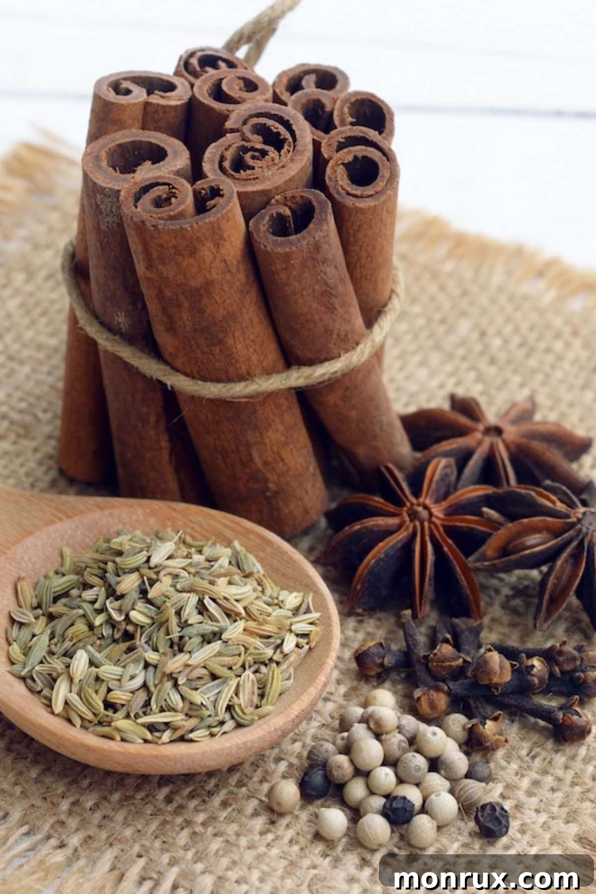 ingredients for chinese five spice powder on table.