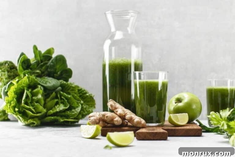 A glass of refreshing green lettuce juice, served over ice.