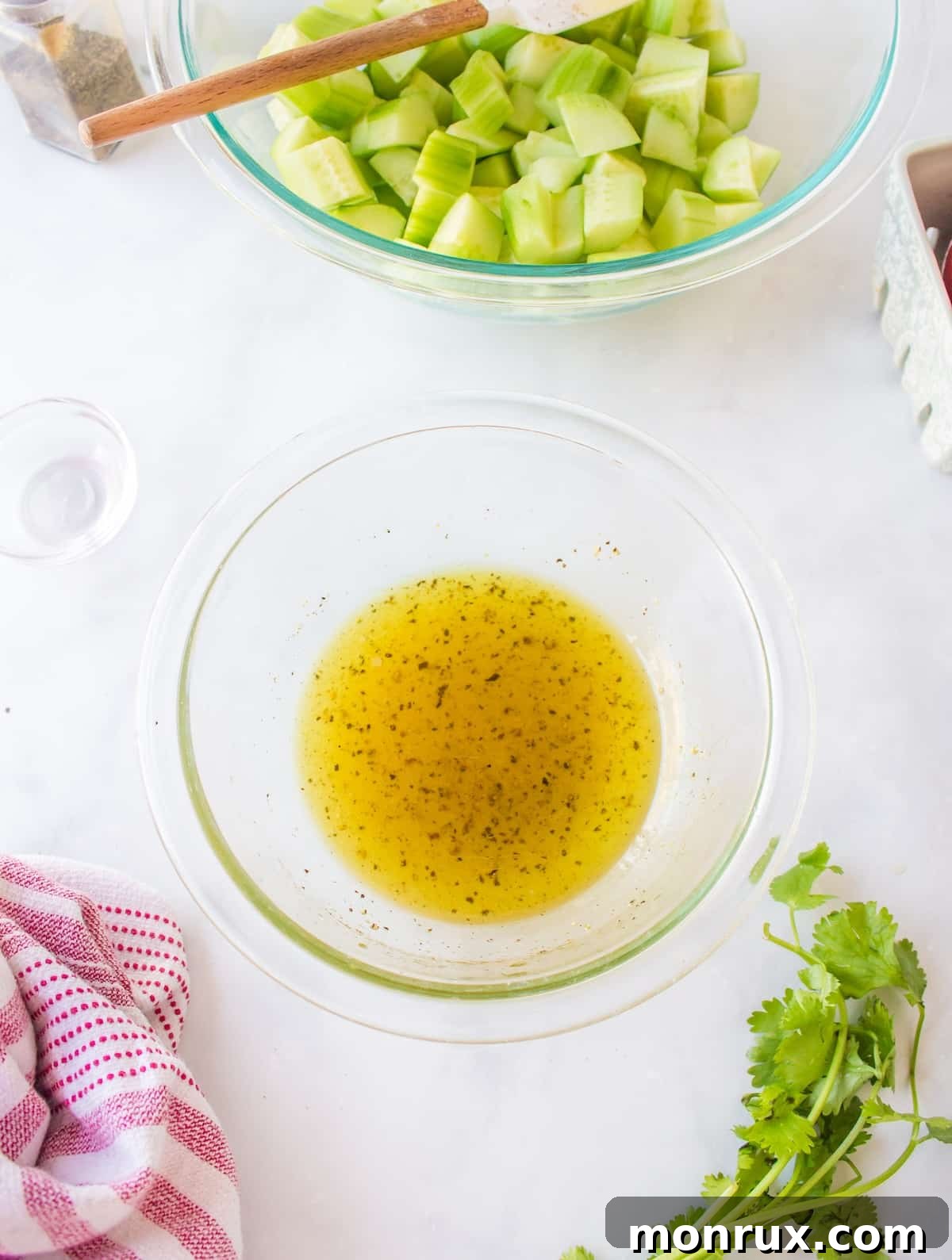 ingredients for salad dressing in small bowl.