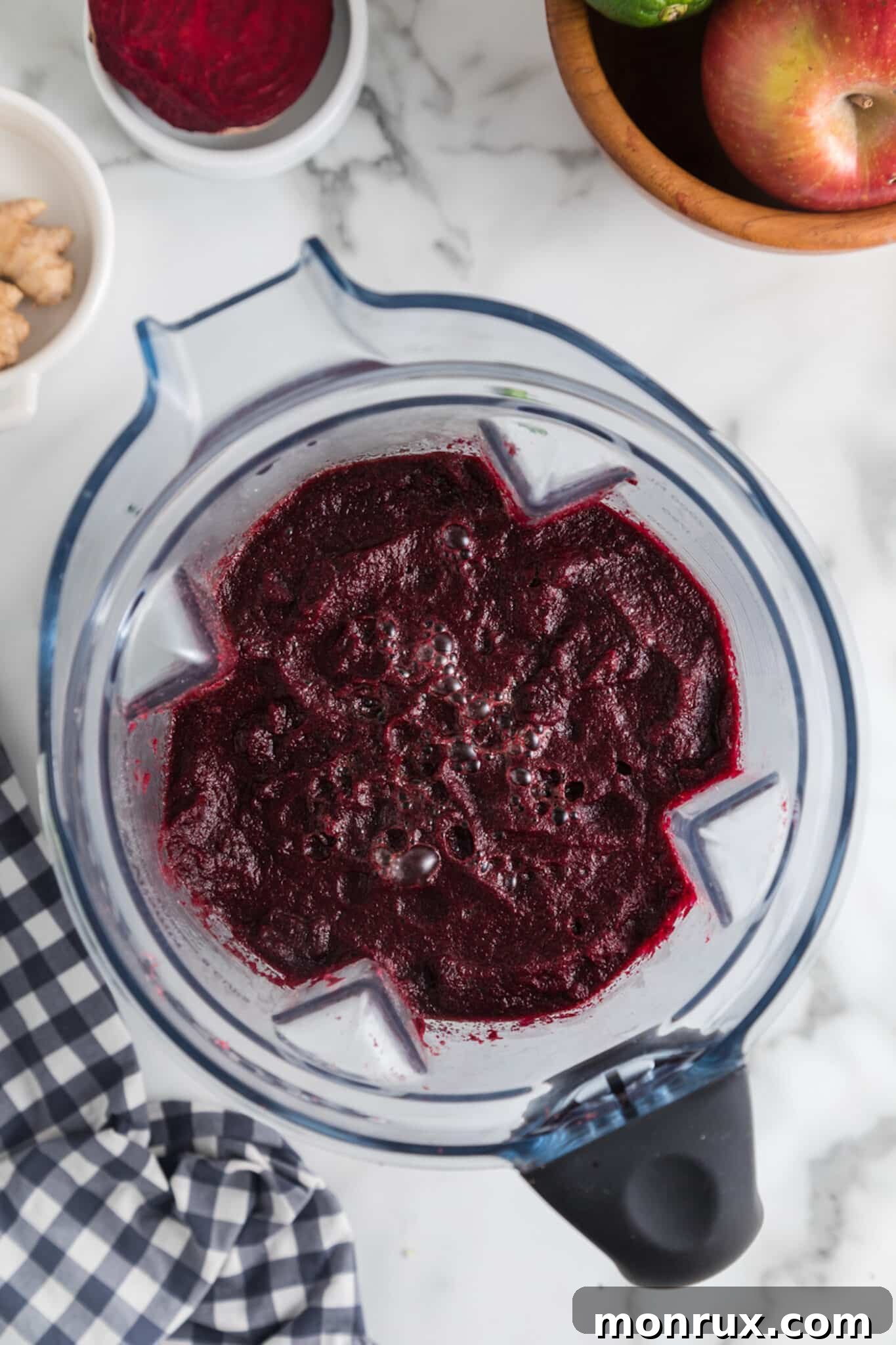 Blended beet juice mixture in a high-speed blender.